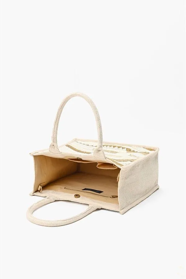 AB23834 Winter White Beaded Tote