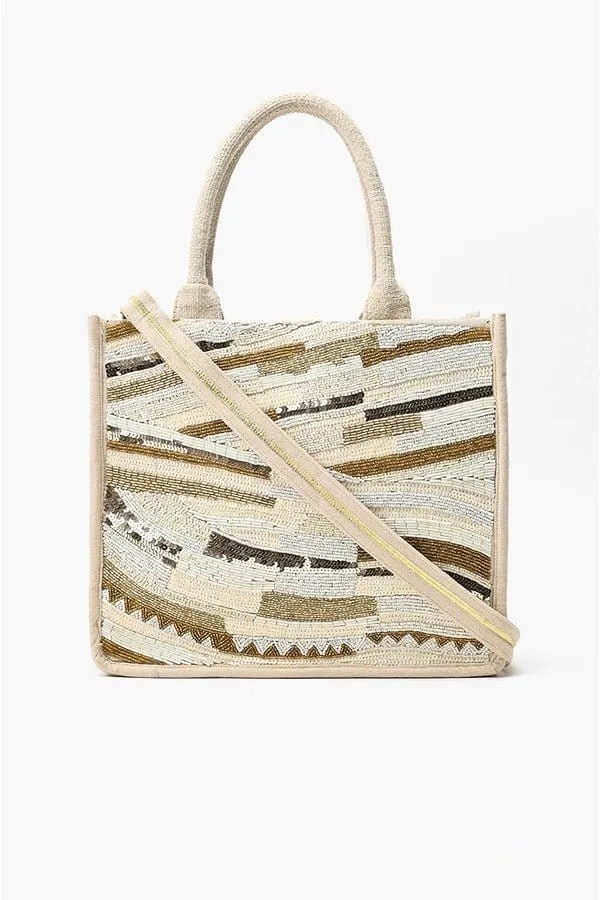 AB23834 Winter White Beaded Tote