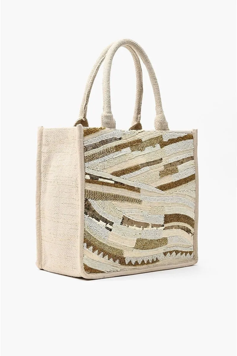 AB23834 Winter White Beaded Tote