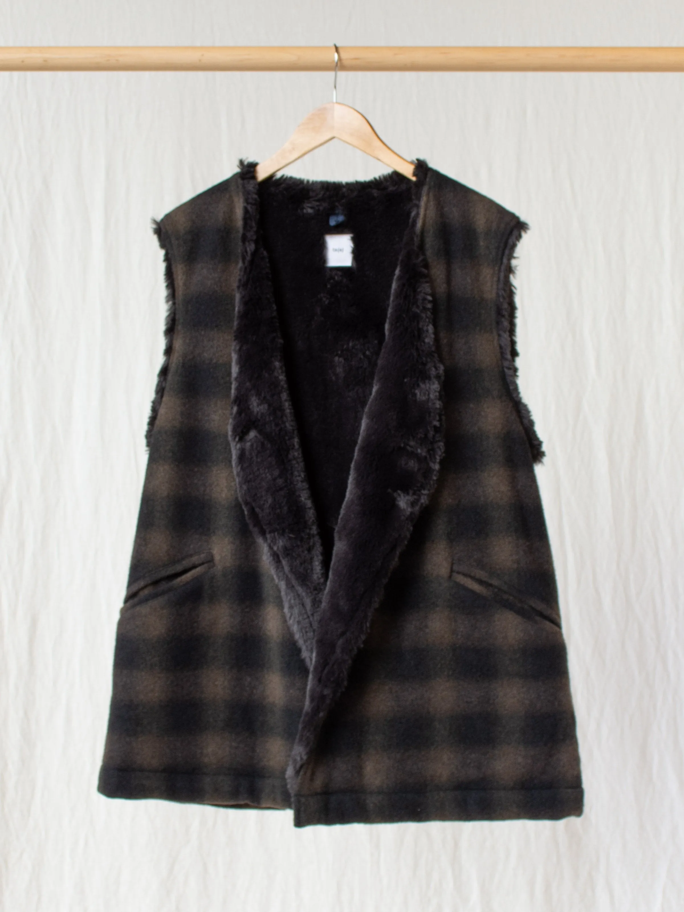 Boa Lined Belted Vest - Ombre Plaid Wool