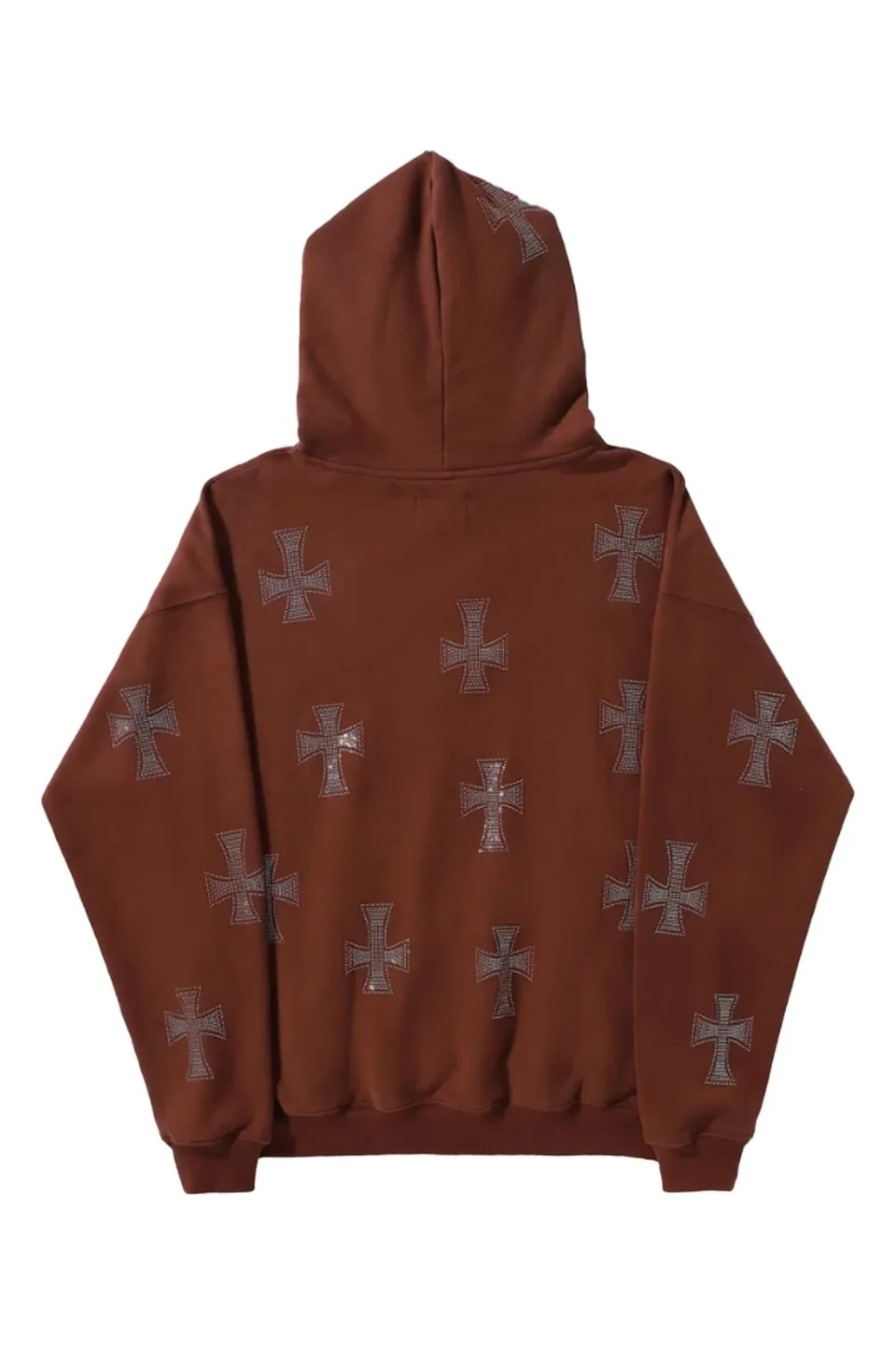 Brown Cross Rhinestone Pullover Hoodie
