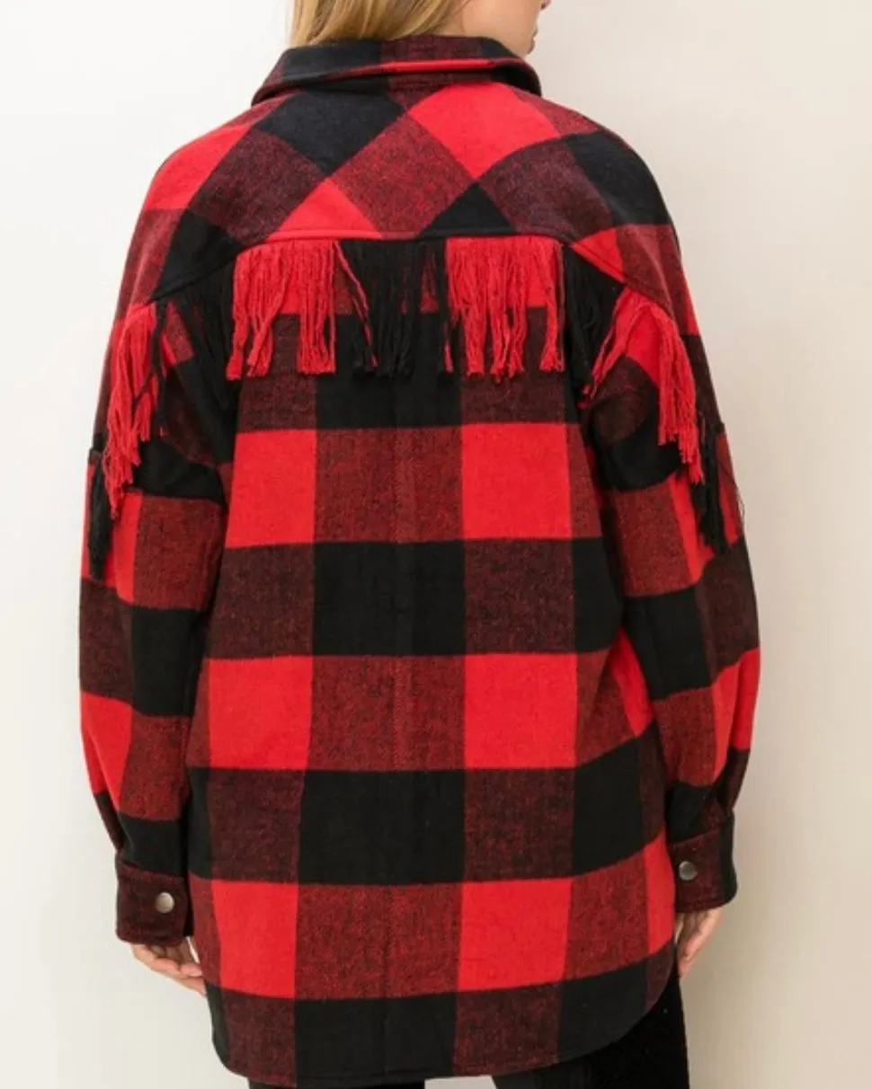 Buffalo Plaid Fringe Shacket