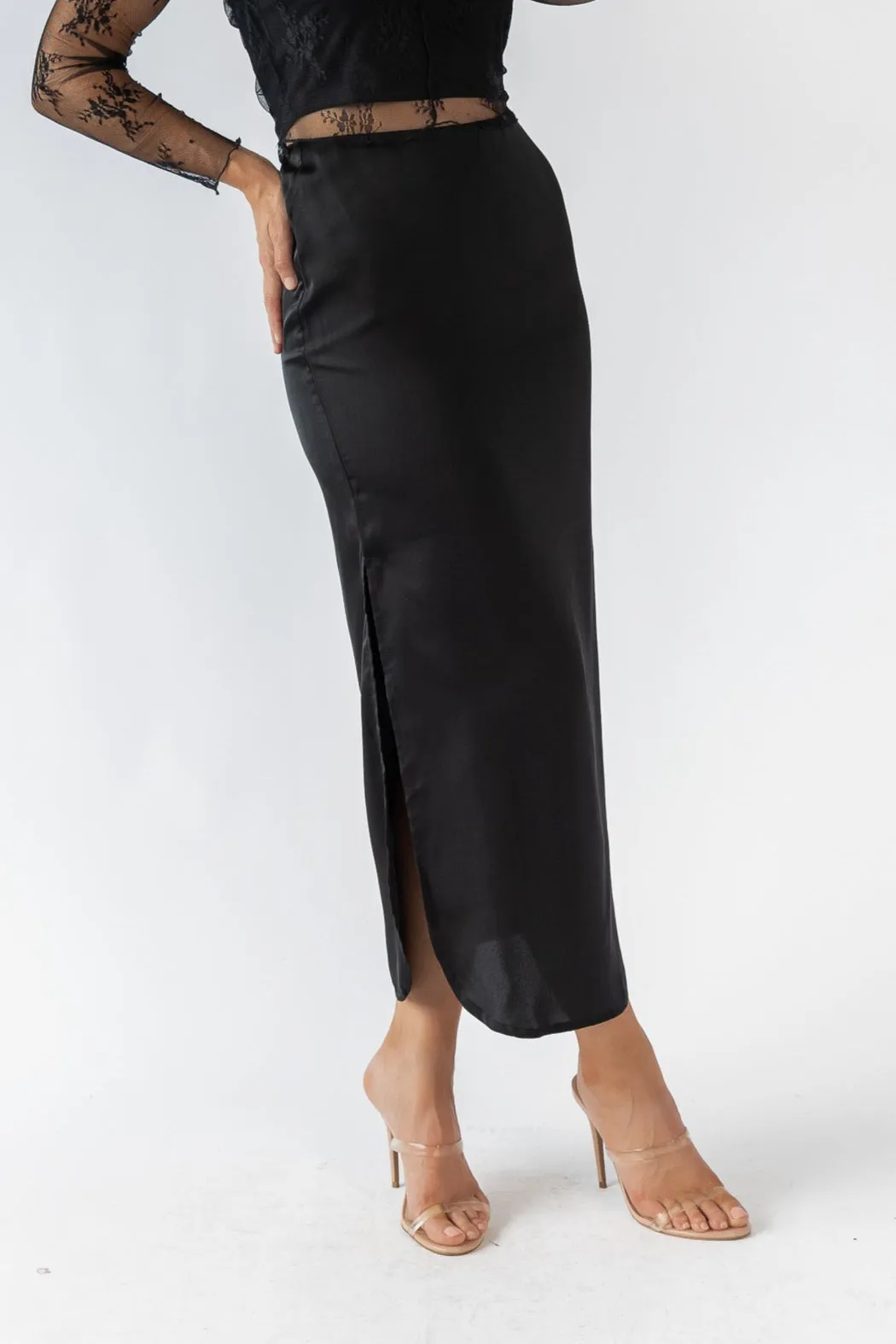 Dayton Black Satin Maxi Skirt - Final Sale