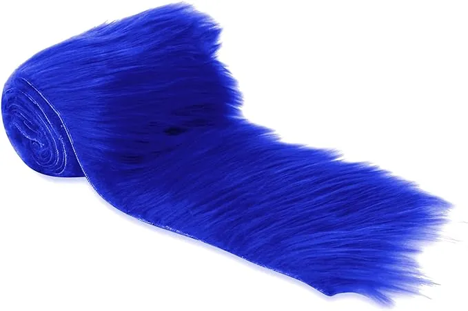 FabricLA Mohair Shaggy Faux Fur Fabric - Pre Cut Strips | Trim Ribbon | DIY Craft, Hobby, Costume, Decoration - Royal Blue