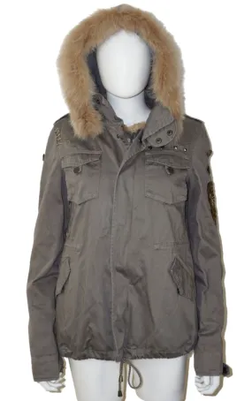 LA ROK Rabbit Fur Gray Hooded Parka Coat