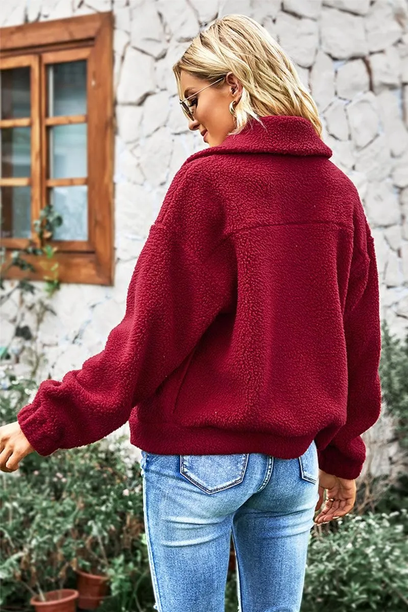 LAPEL BUTTONED CASUAL FLEECE JACKET