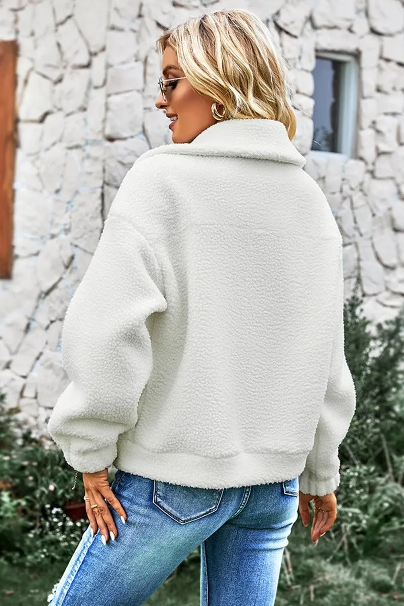 LAPEL BUTTONED CASUAL FLEECE JACKET