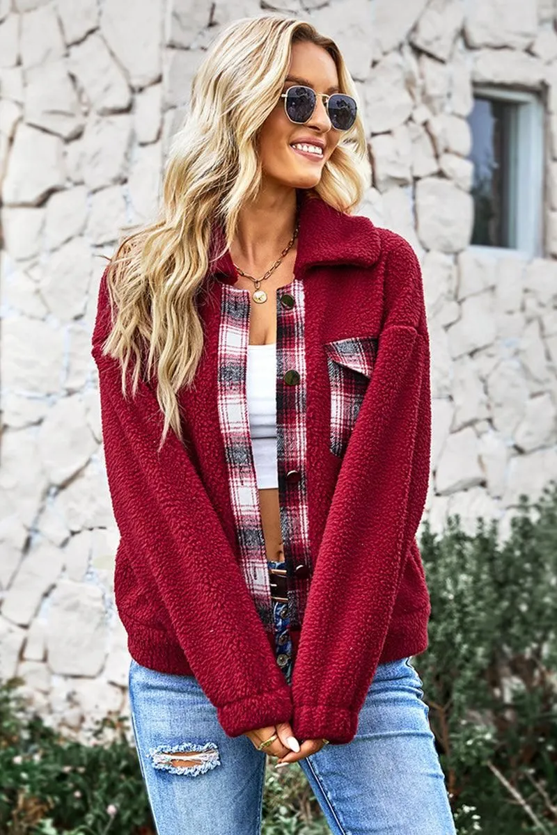 LAPEL BUTTONED CASUAL FLEECE JACKET