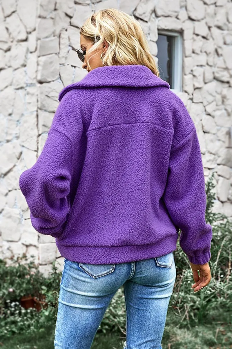 LAPEL BUTTONED CASUAL FLEECE JACKET