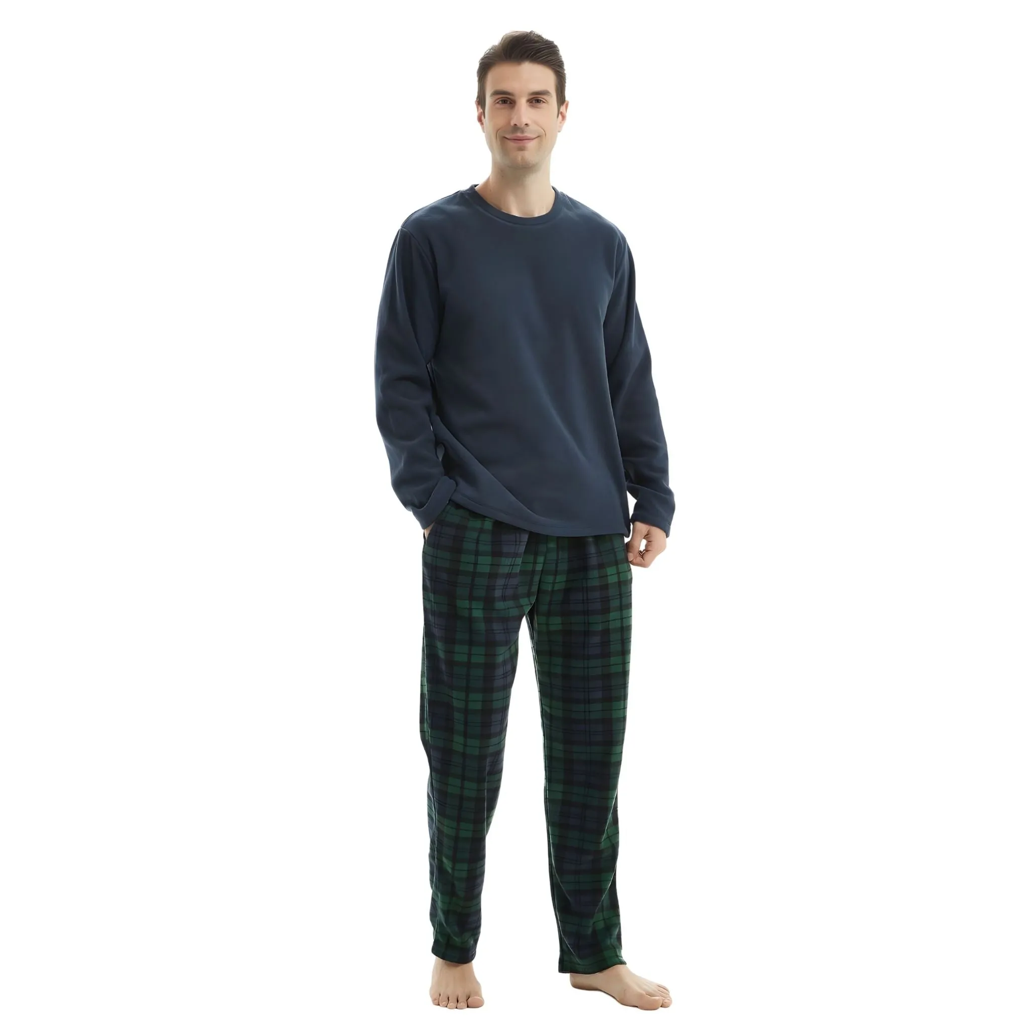 Men's Fleece Pyjama Set: Luxury Long Sleeve 2-Piece Loungewear, 180gsm