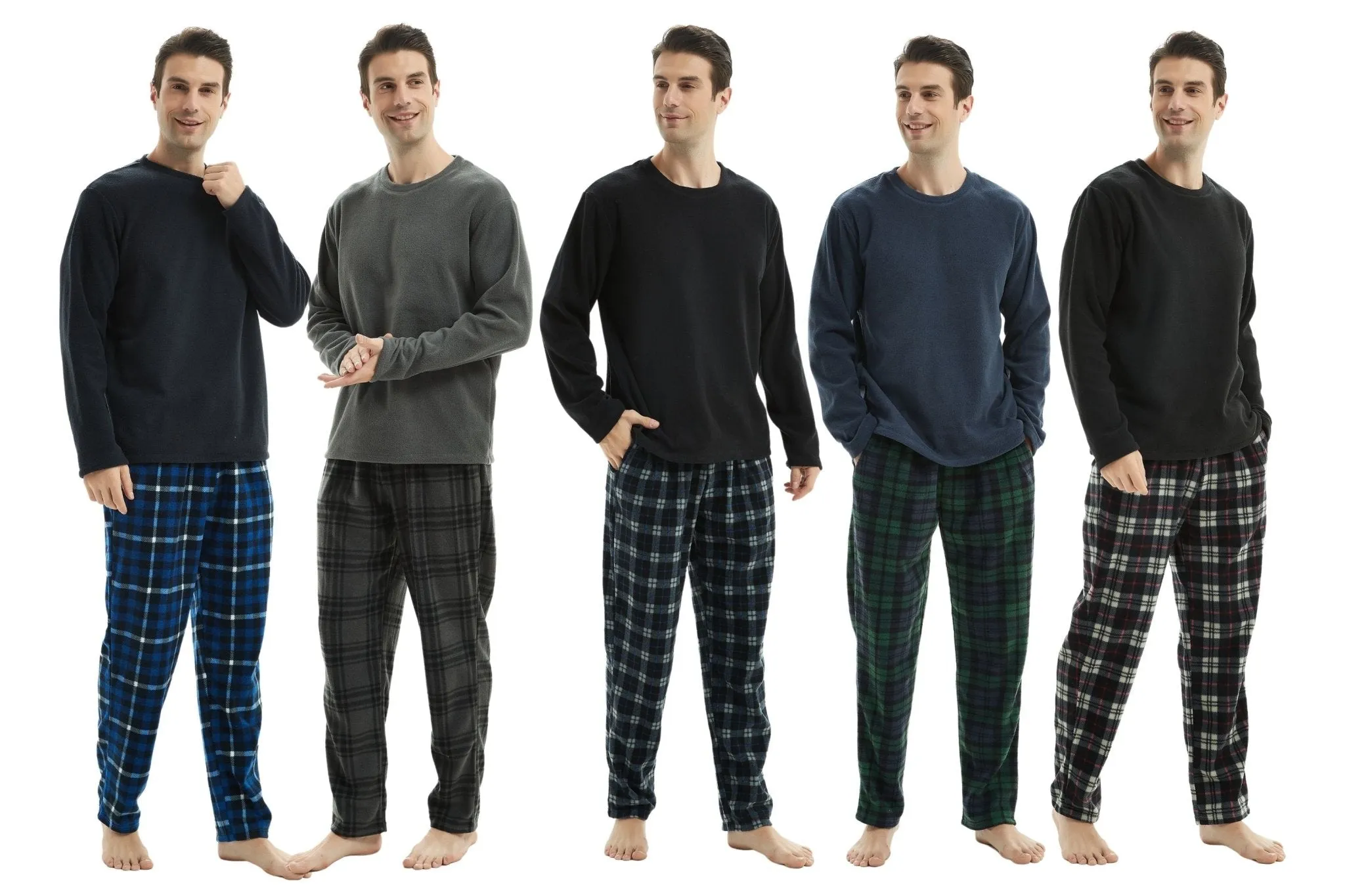 Men's Fleece Pyjama Set: Luxury Long Sleeve 2-Piece Loungewear, 180gsm