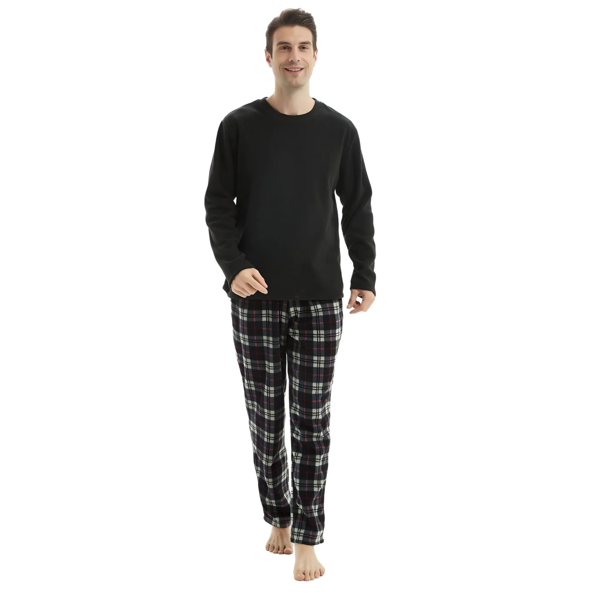 Men's Fleece Pyjama Set: Luxury Long Sleeve 2-Piece Loungewear, 180gsm