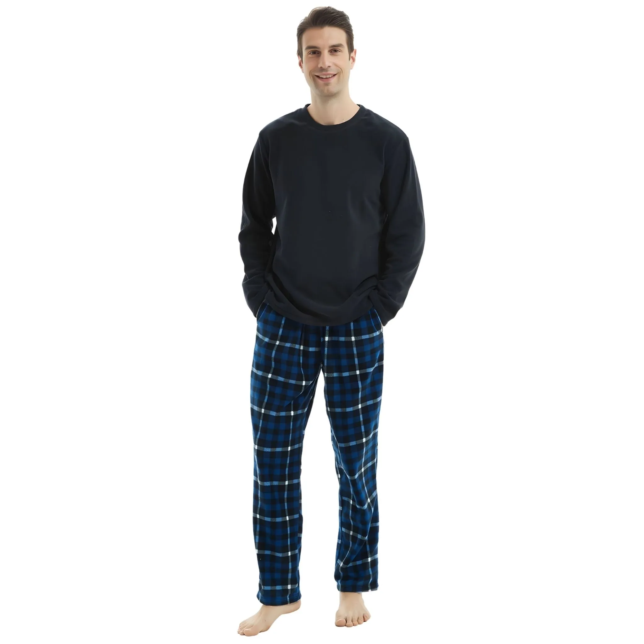 Men's Fleece Pyjama Set: Luxury Long Sleeve 2-Piece Loungewear, 180gsm