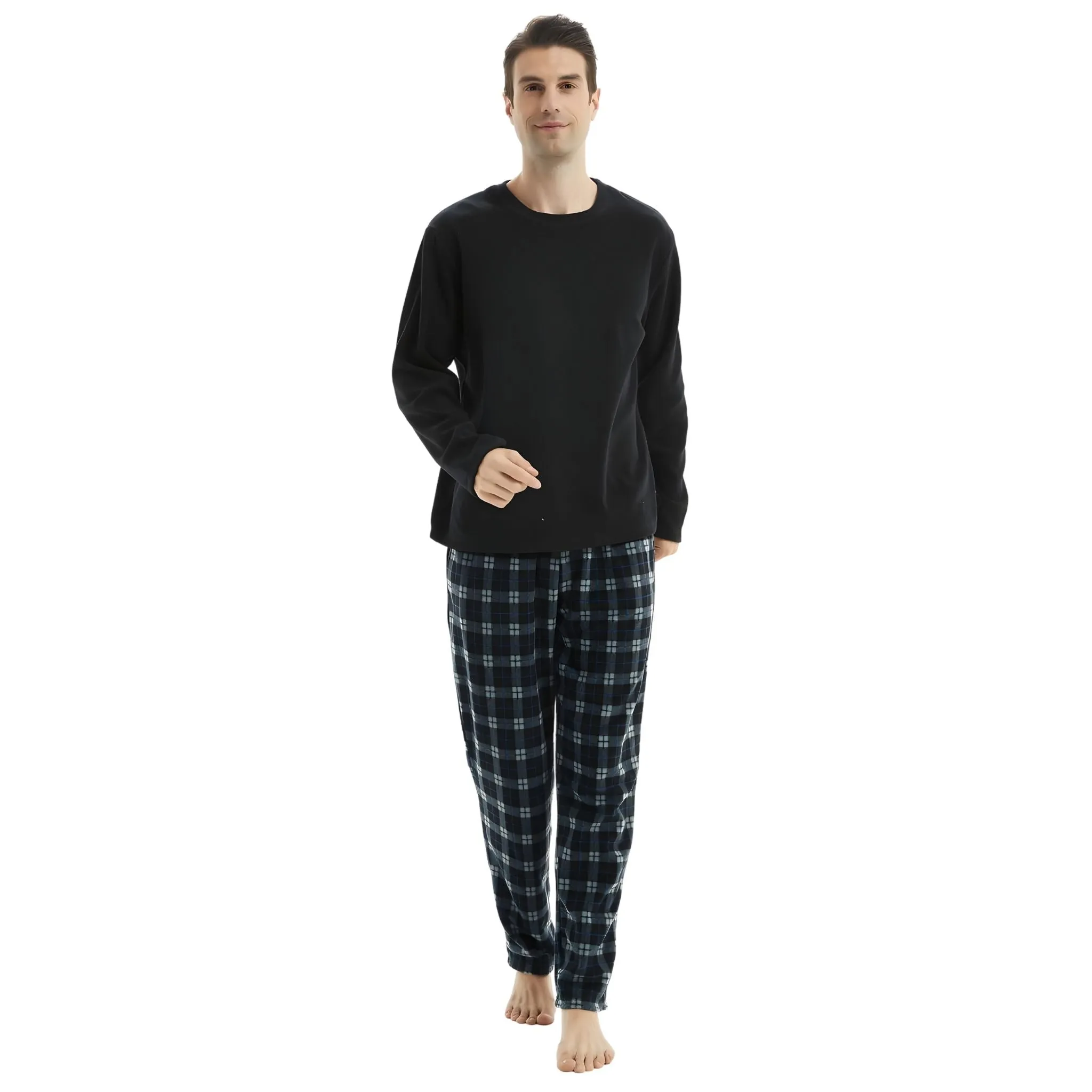 Men's Fleece Pyjama Set: Luxury Long Sleeve 2-Piece Loungewear, 180gsm