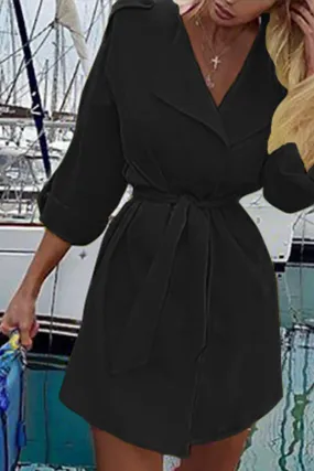 Plain Lace-up Shirt Dress