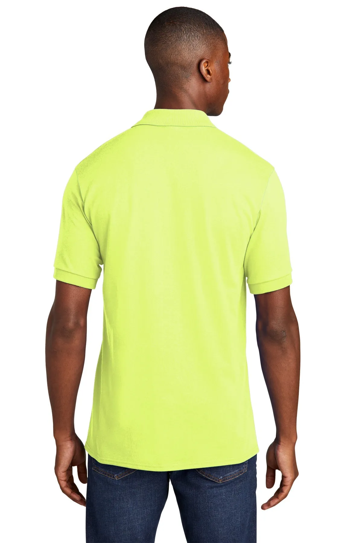 Port & Company Branded Jersey Knit Pocket Polos, Safety Green