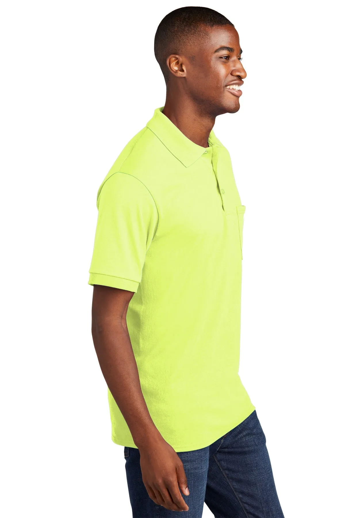 Port & Company Branded Jersey Knit Pocket Polos, Safety Green