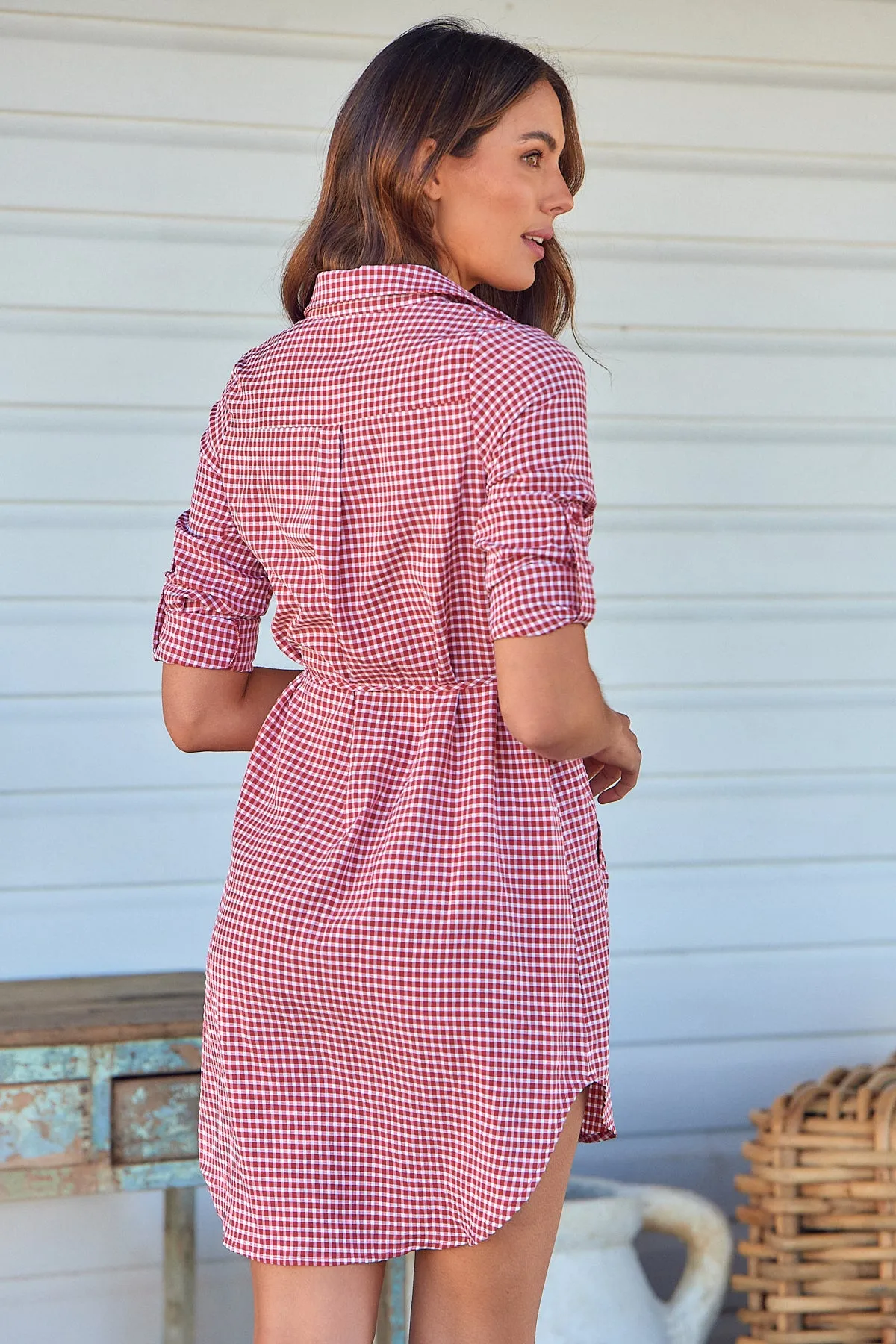 Siara Red Gingham Long Sleeve Shirt Dress