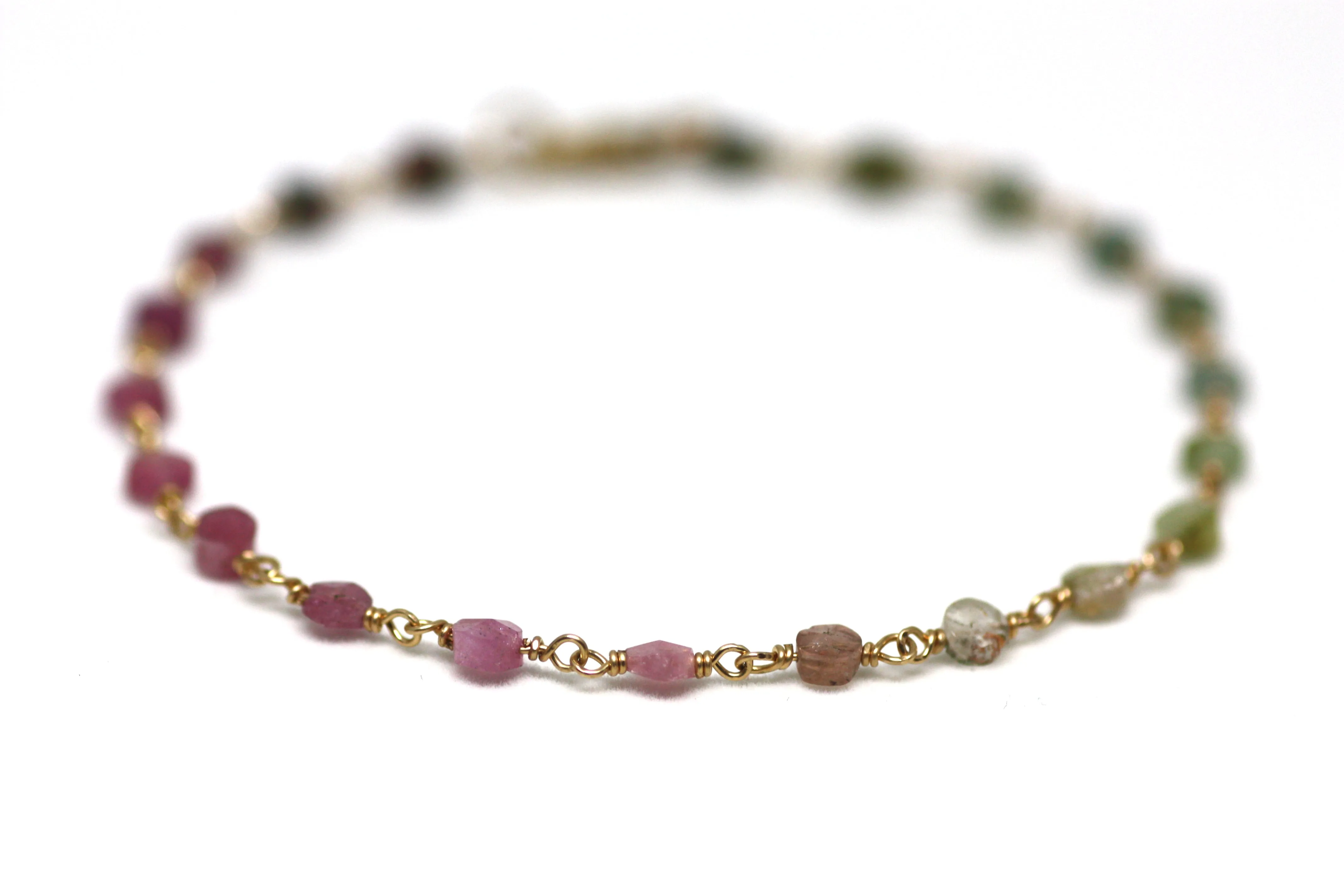 Watermelon Tourmaline Bracelet in Wire Wrapped Gold