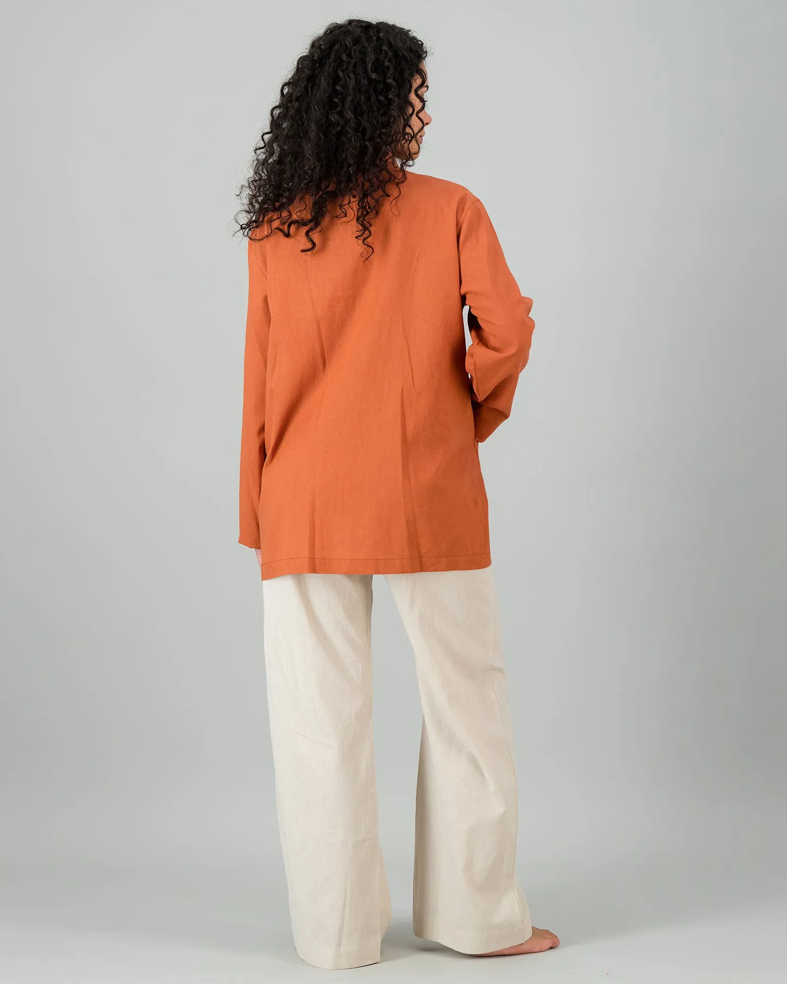 Womens Linen Shacket - Rust