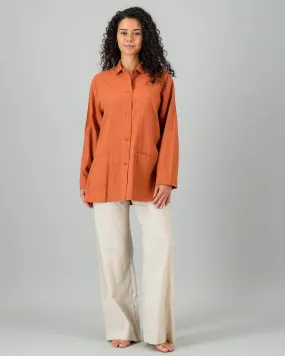Womens Linen Shacket - Rust